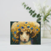 Art Nouveau portrait of poodle dog with flowers Briefkaart (Staand voorkant)