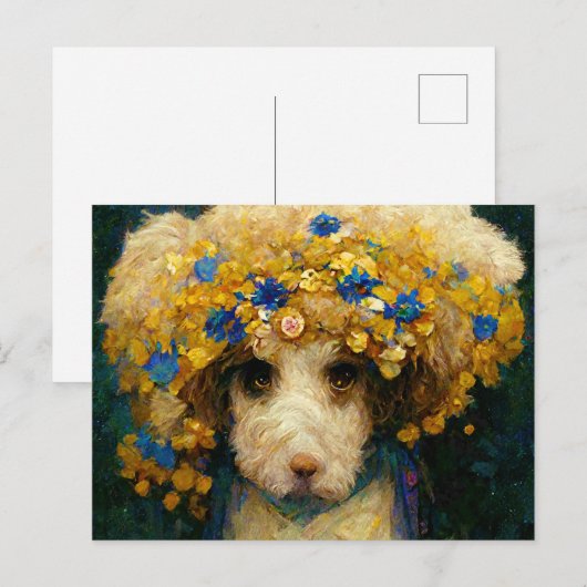 Art Nouveau portrait of poodle dog with flowers Briefkaart (Voorkant / Achterkant)