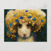 Art Nouveau portrait of poodle dog with flowers Briefkaart (Voorkant)