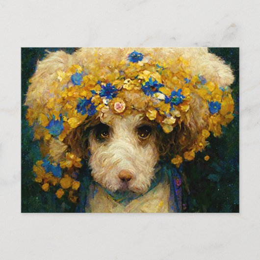 Art Nouveau portrait of poodle dog with flowers Briefkaart (Voorkant)