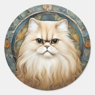 Art Nouveau Portret van een Perzische Kat Ronde Sticker