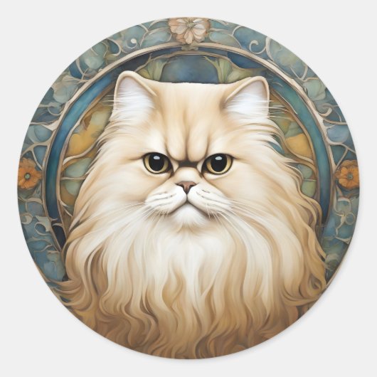 Art Nouveau Portret van een Perzische Kat Ronde Sticker (Voorkant)