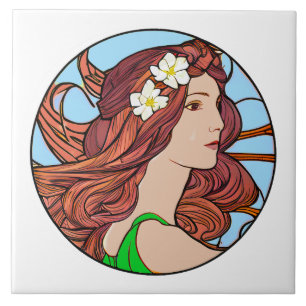 Art Nouveau Portret van een vrouw met rood haar Tegeltje