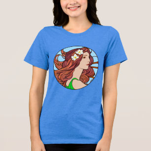 Art Nouveau Portret van een vrouw met rood haar Tri-Blend Shirt