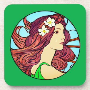 Art Nouveau Portret van een vrouw op Emerald Green Bier Onderzetter