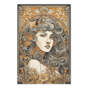 Art Nouveau-portret vintage vrouwelijke illustrati Foto Afdruk