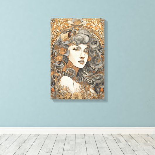 Art Nouveau Portret  Vrouw Illustratie Canvas Afdruk (Insitu (Houten vloer))