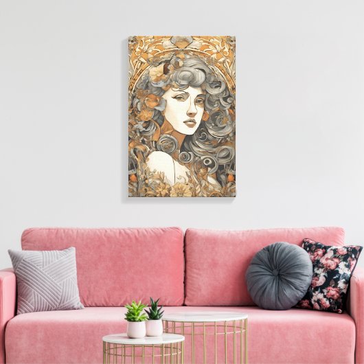 Art Nouveau Portret  Vrouw Illustratie Canvas Afdruk (Insitu (Woonkamer))