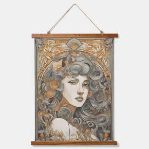Art Nouveau Portret  Vrouw Illustratie Hangend Wandkleed