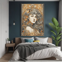 Art Nouveau Portret  Vrouw Illustratie