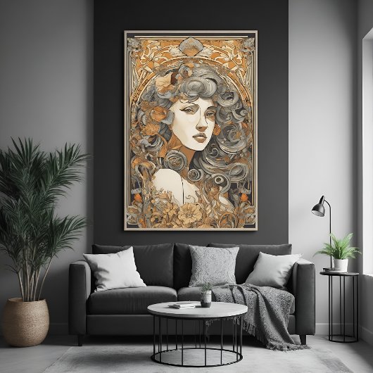 Art Nouveau Portret  Vrouw Illustratie Poster