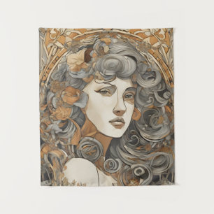 Art Nouveau Portret Vrouw Illustratie Wandkleed