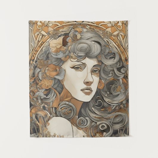 Art Nouveau Portret  Vrouw Illustratie Wandkleed (Voorkant)