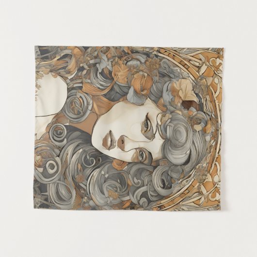 Art Nouveau Portret  Vrouw Illustratie Wandkleed (Voorkant (horizontaal))