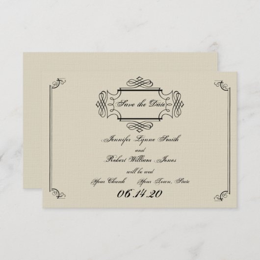 Art Nouveau Posh Bruiloft Save the Date (Voorkant / Achterkant)