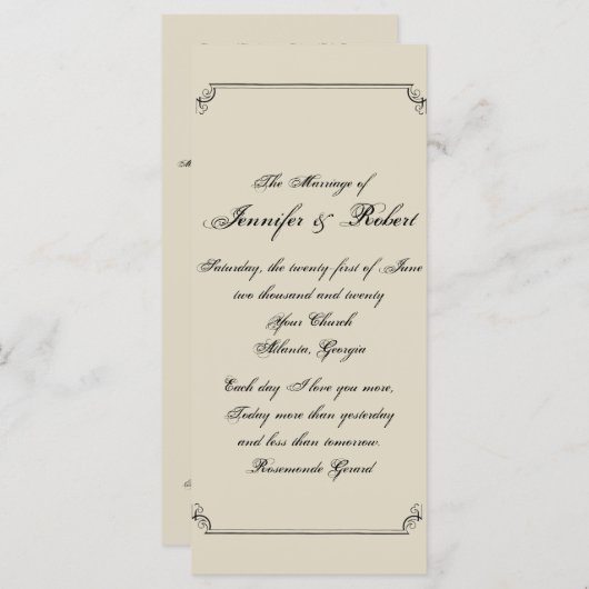 Art Nouveau Posh huwelijksprogramma Programmakaart (Voorkant / Achterkant)