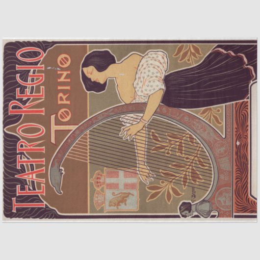 Art Nouveau Poster 22 Harp Lady Decoupage Tissuepapier (Voorkant)