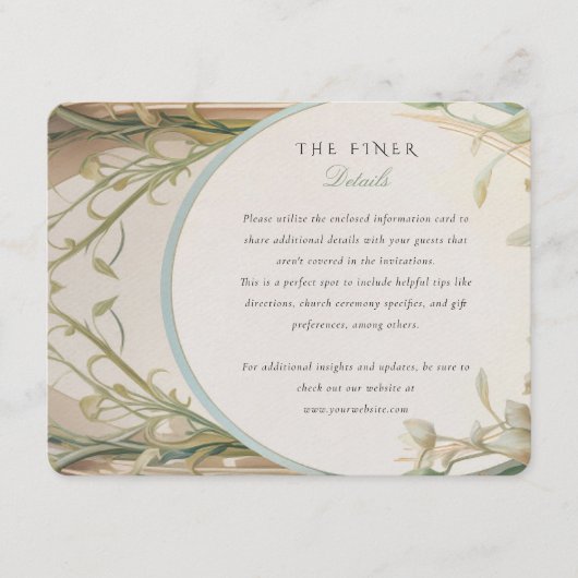 Art Nouveau pracht: bruiloft informatie Informatiekaartje (Voorkant)