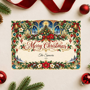 Art Nouveau Prettig Kerstmis Botanische Kaart