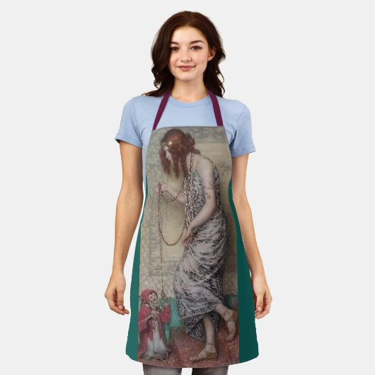 Art nouveau prinses en haar aap elegante kunst schort (Gedragen)