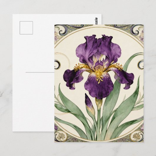 Art Nouveau Purple Iris Briefkaart (Voorkant / Achterkant)