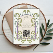 Art Nouveau QR-code Huwelijksdetails Inzetkaart Vi