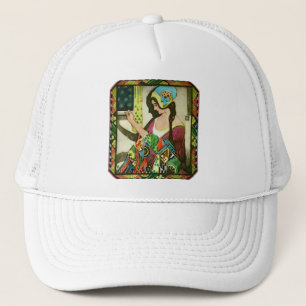 Art Nouveau Quilter Poster – Vintage Naaiende Vrou Trucker Pet