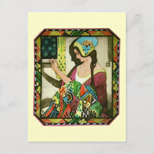 Art Nouveau Quiltster Poster – Vintage Naaiende Vr Briefkaart