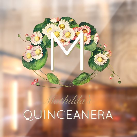 Art Nouveau Quinceanera Daisies Monogram 15 jaar Raamsticker (Vel 2)