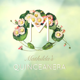 Art Nouveau Quinceanera Daisies Monogram 15 jaar Raamsticker