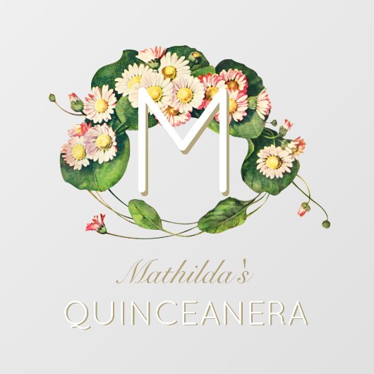 Art Nouveau Quinceanera Daisies Monogram 15 jaar Raamsticker (Vel)