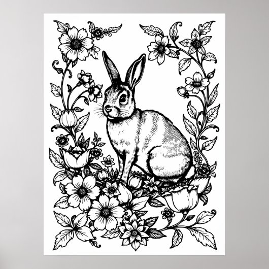 Art Nouveau Rabbit Coloring Poster 1 (Voorkant)
