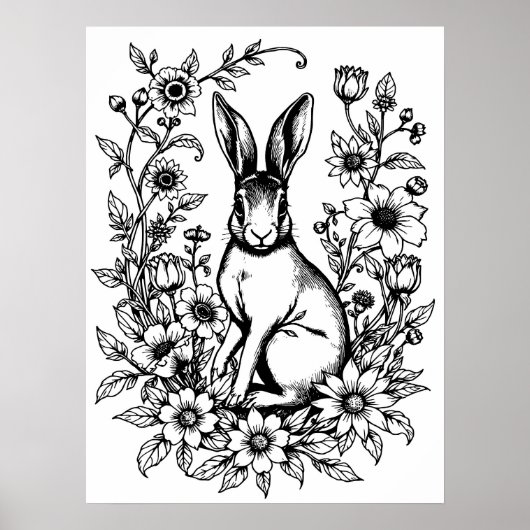 Art Nouveau Rabbit Coloring Poster 2 (Voorkant)