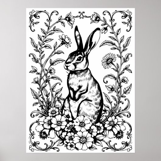Art Nouveau Rabbit Coloring Poster 3 (Voorkant)