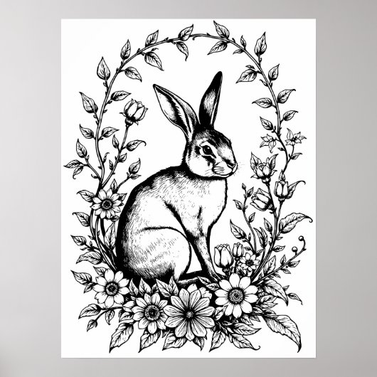 Art Nouveau Rabbit Coloring Poster 4 (Voorkant)