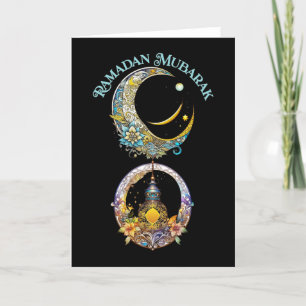 Art Nouveau Ramadan Maan en Lantaarn Feestdagen Kaart
