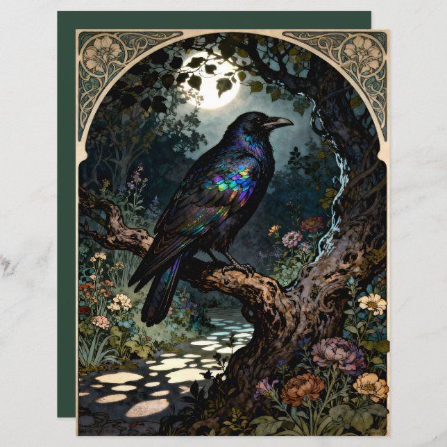 Art Nouveau Raven Scrapbook Paper (Voorkant / Achterkant)