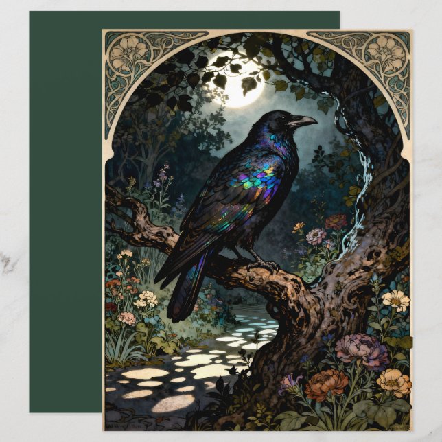 Art Nouveau Raven Scrapbook Papier (Voorkant / Achterkant)