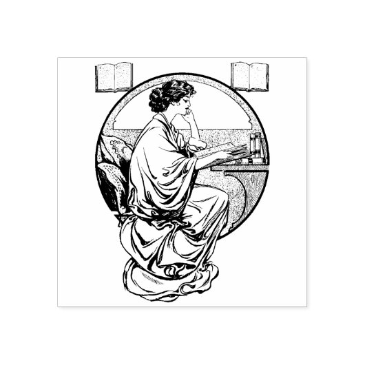 Art Nouveau Reading Books Rubber Stamp Rubberstempel (Afrduk)