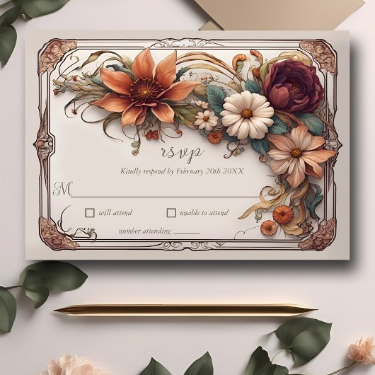 Art Nouveau Realistisch Bloemen Bruiloft Reactie K RSVP Kaartje