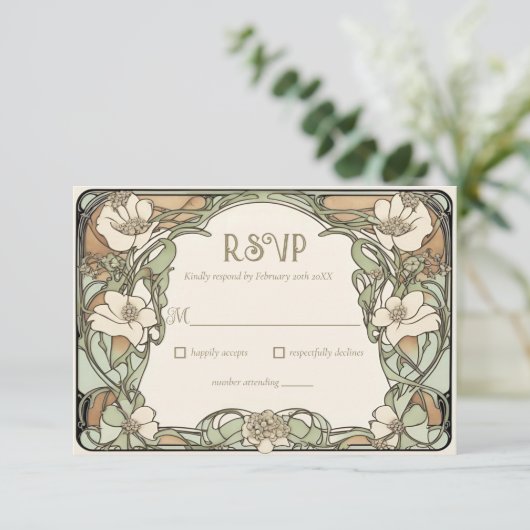 Art Nouveau Realistisch Bloemen Bruiloft Reactie K RSVP Kaartje (Staand voorkant)
