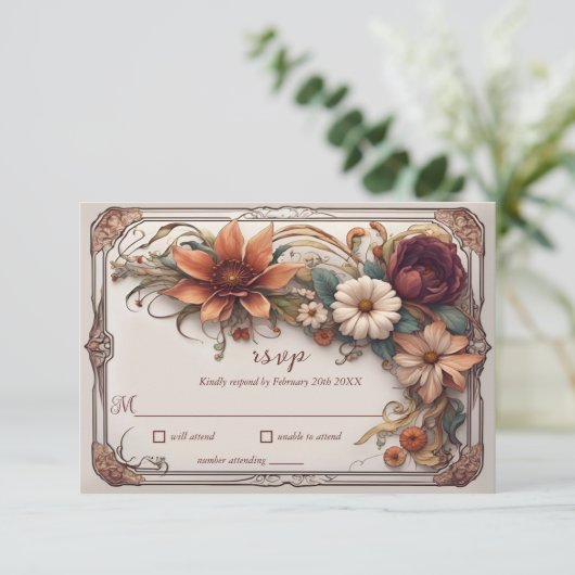 Art Nouveau realistische bloemen bruiloft antwoord (Staand voorkant)