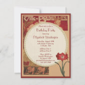 Art Nouveau Red Amaryllis & Lady Birthday Party Kaart (Achterkant)