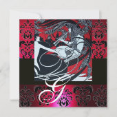 ART NOUVEAU RED BLACK CHAMPAGNE DAMASK MONOGRAM KAART (Voorkant)