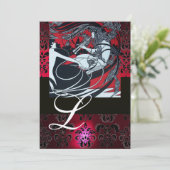 ART NOUVEAU RED BLACK CHAMPAGNE DAMASK MONOGRAM KAART (Staand voorkant)