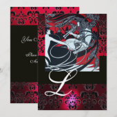 ART NOUVEAU RED BLACK CHAMPAGNE DAMASK MONOGRAM KAART (Voorkant / Achterkant)