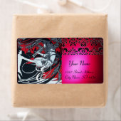 ART NOUVEAU RED BLACK GOLD DAMASK MONOGRAM, ruby Etiket (Insitu)