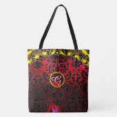 ART NOUVEAU RED BLACK GOLD DAMASK MONOGRAM TOTE BAG (Voorkant)