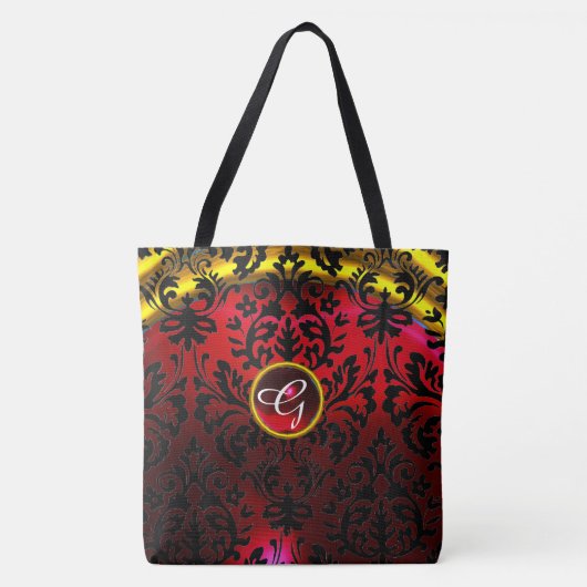 ART NOUVEAU RED BLACK GOLD DAMASK MONOGRAM TOTE BAG (Voorkant)