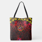 ART NOUVEAU RED BLACK GOLD DAMASK MONOGRAM TOTE BAG (Achterkant)